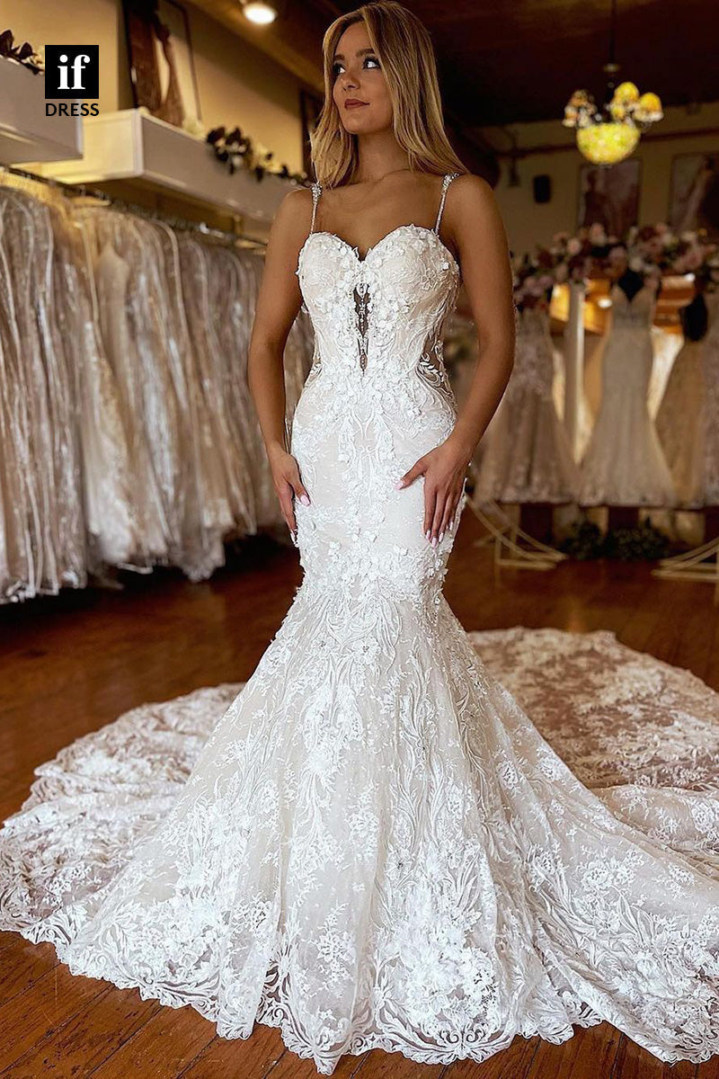 71027 - Honorable Spaghetti Straps Lace Appliques Beach Wedding Dress