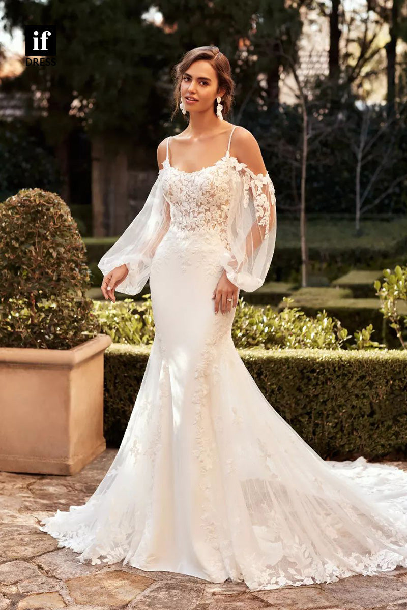 71031 - Elegant Scoop Spaghetti Straps Bohemian Wedding Dress