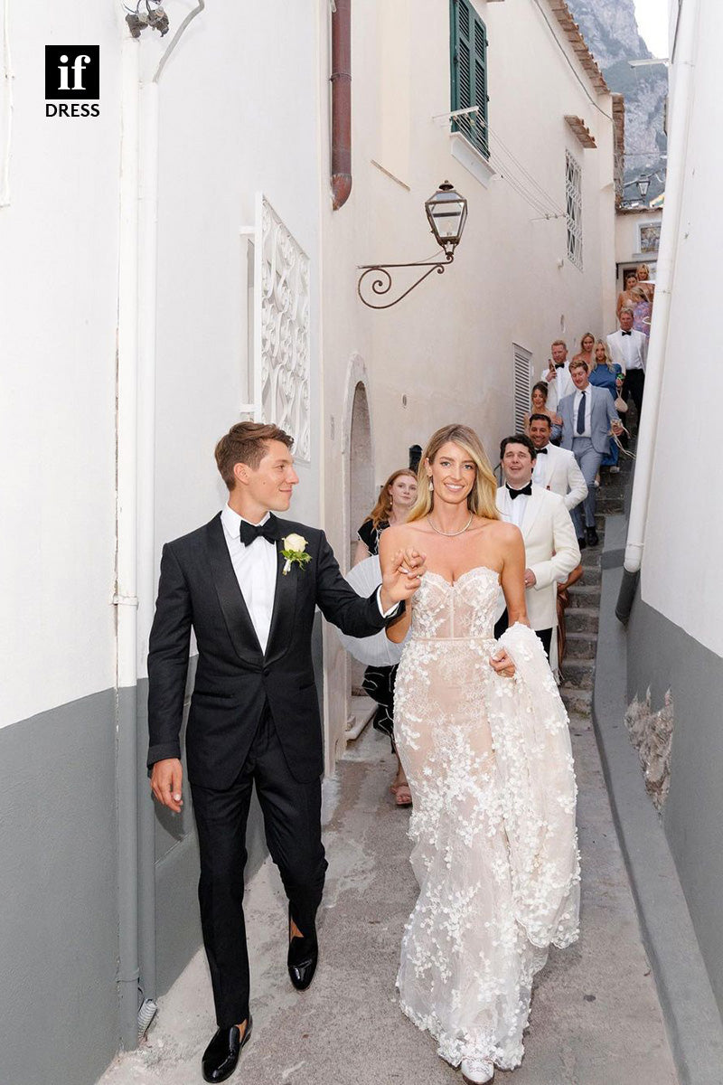 71035 - Amazing Off-Shoulder Sweetheart Lace Appliques Beach Wedding Dress