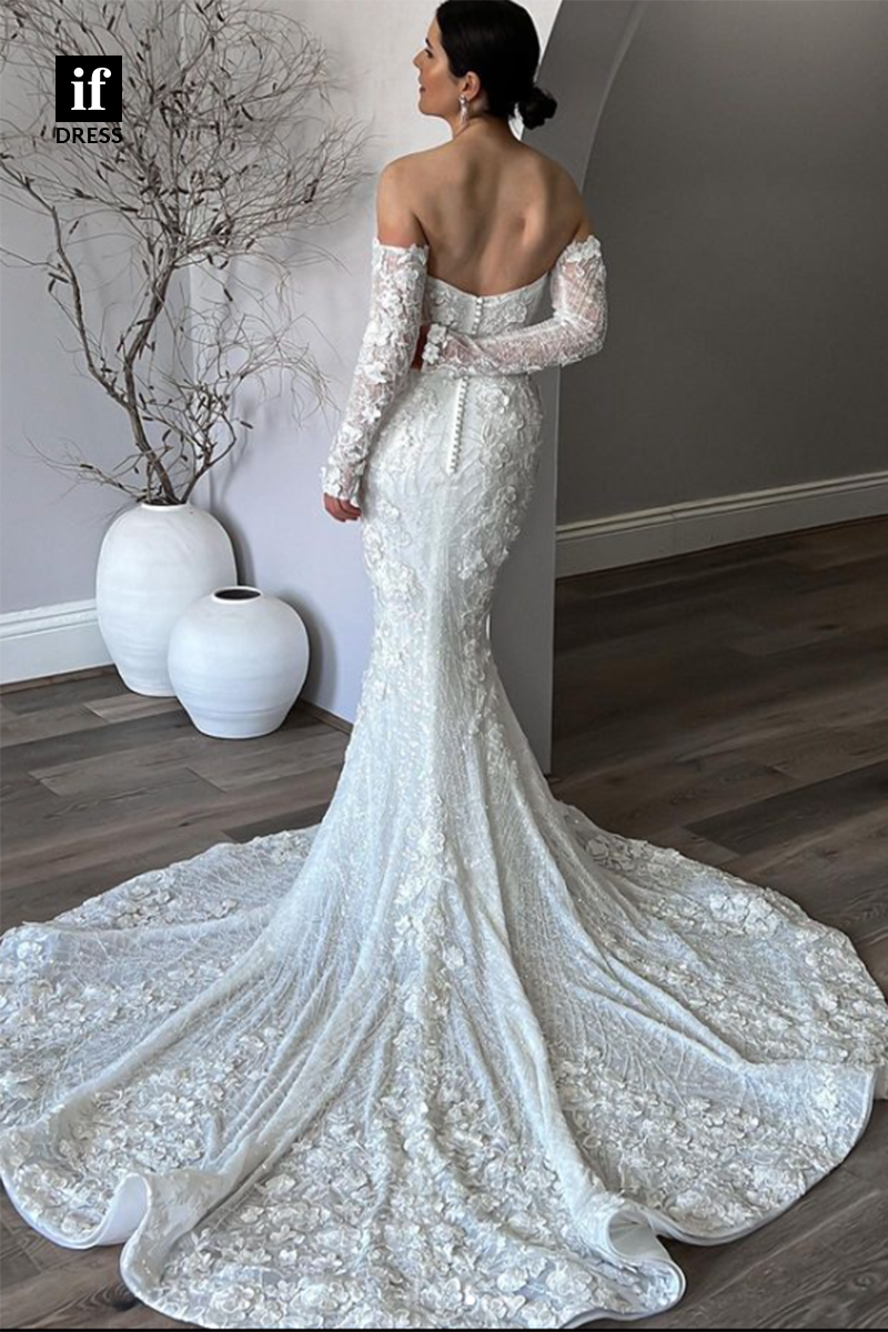 71039 - Stunning Off-Shoulder Lace Appliques Mermaid Boho Wedding Dress