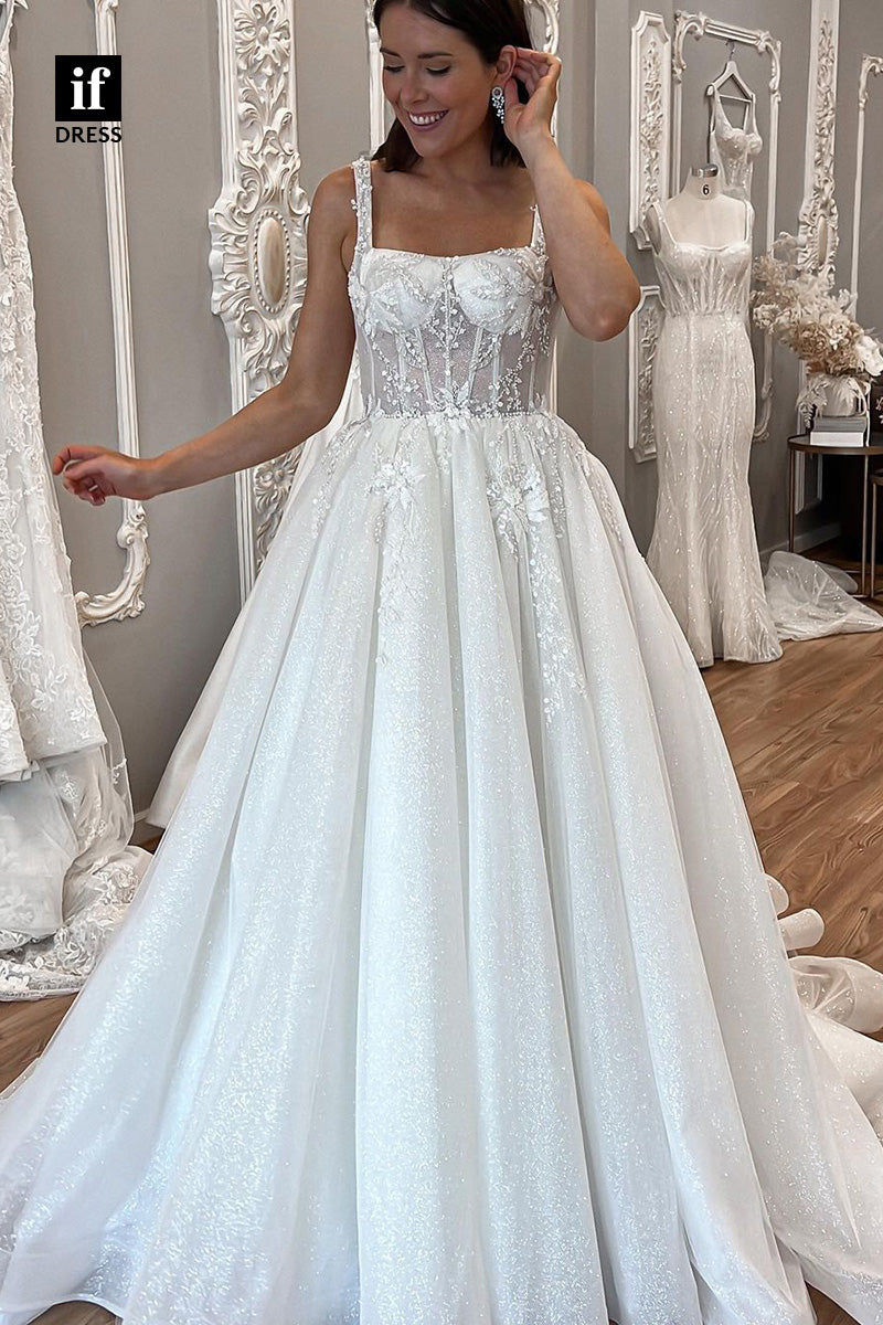 71049 - Adorable Straps A-Line Beads Sparkly Boho Wedding Dress
