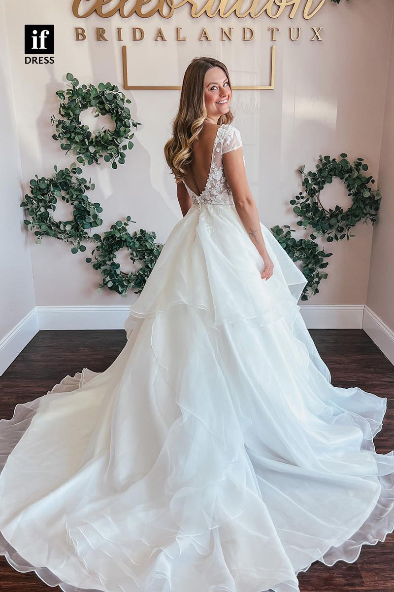71052 - Chic Straps V-Neck A-Line Tulle Sweep Beach Wedding Dress