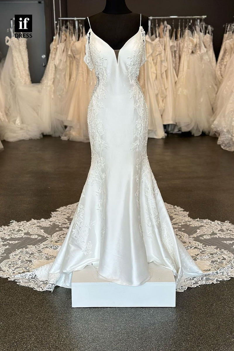 71055 - Medern Spaghetti Straps V-Neck Meremaid Beach Wedding Dress