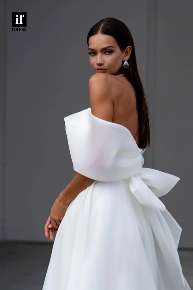 71063 - Off Shoulder V-Neck A-Line Cap Sleeves Boho Wedding Dress