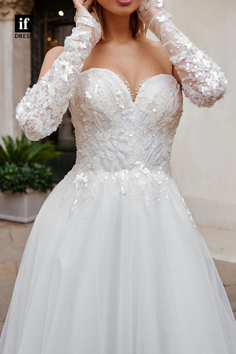 71088 - Strapless Sweetheart Appliques A-Line Tulle Beach Wedding Dress