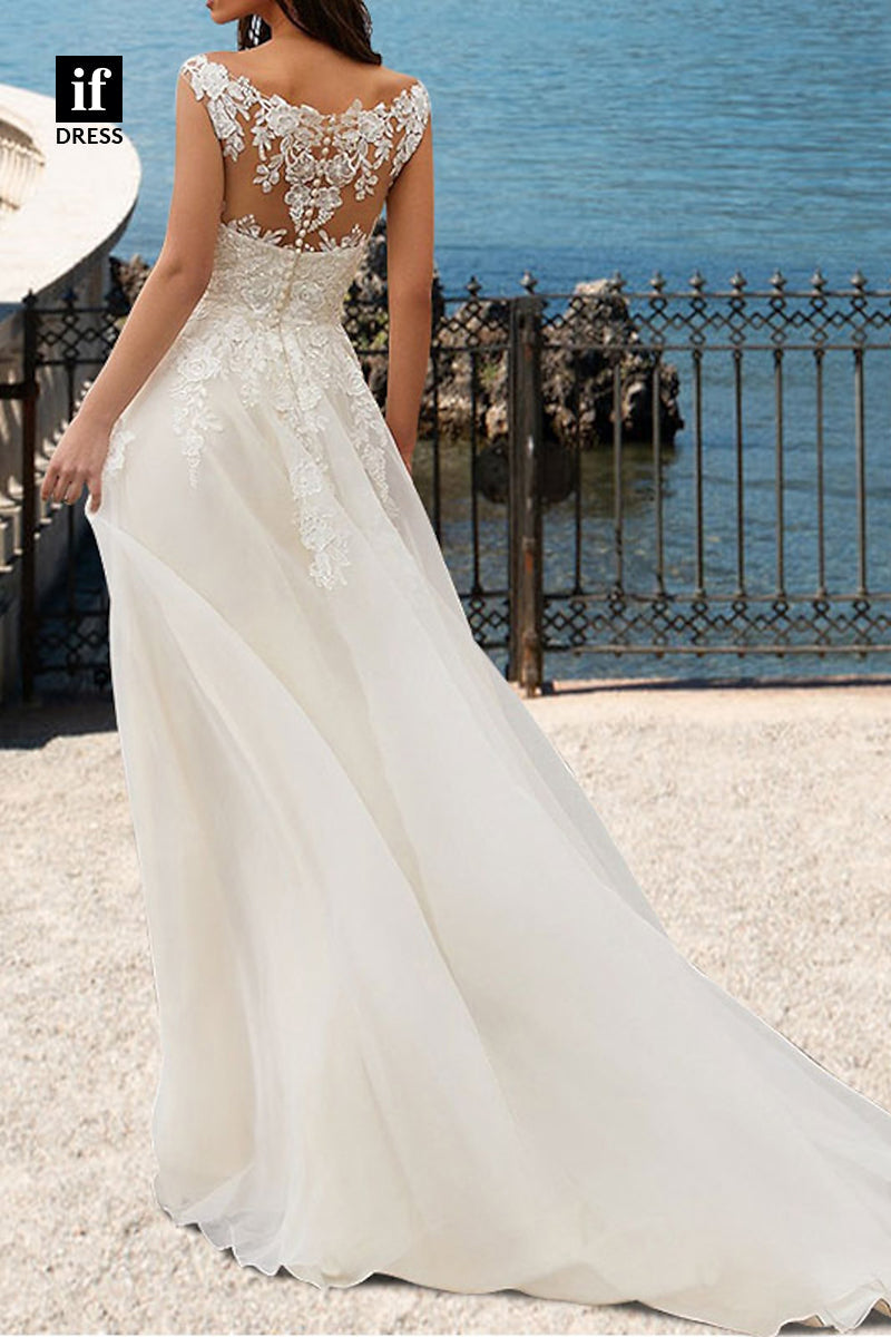 71114 - Romantic A-Line Straps Lace Appliques Beach Weddidng Dress