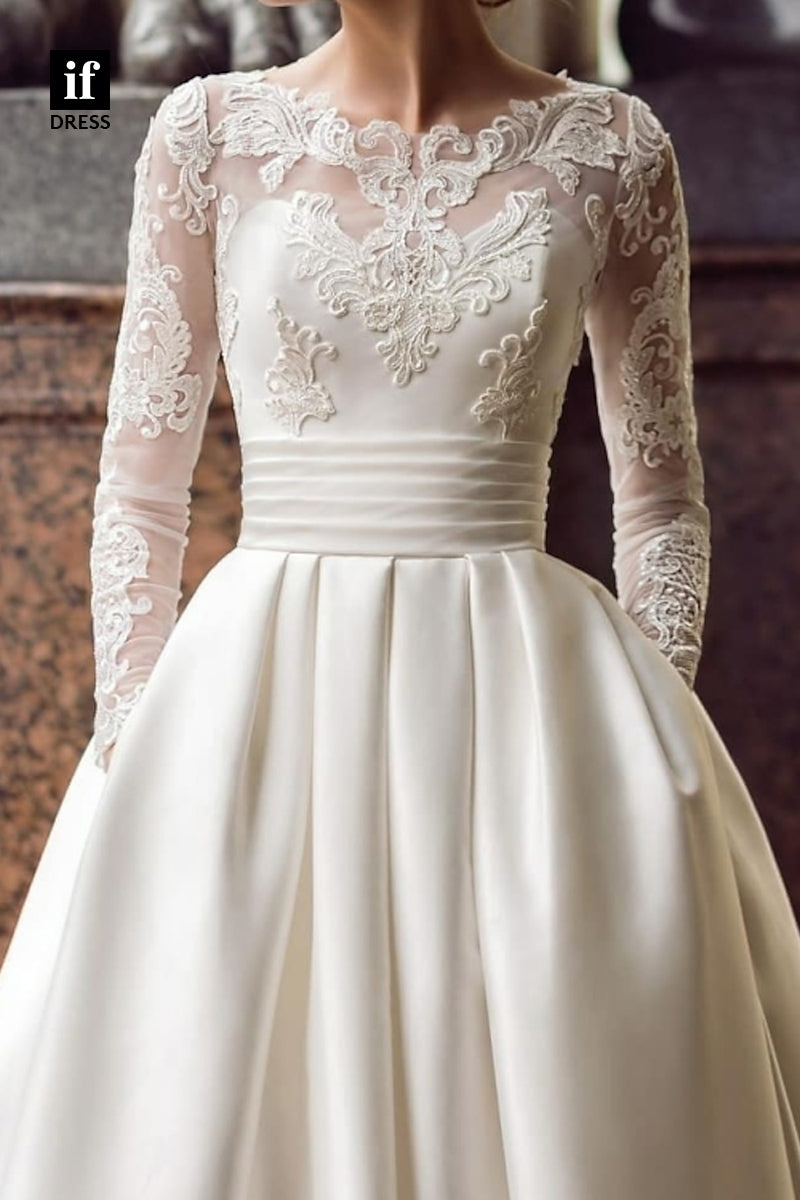 71116 - Stunning A-Line Long Sleeves Appliques Boho Wedding Dress woth Train