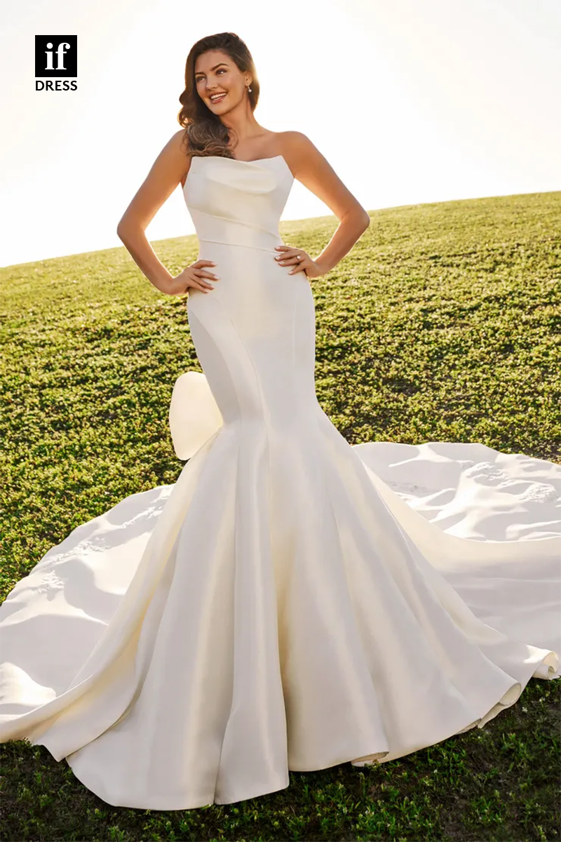 71136 - Classic Mermaid/Trumpet Strapless Sleeveless Boho Wedding with Train