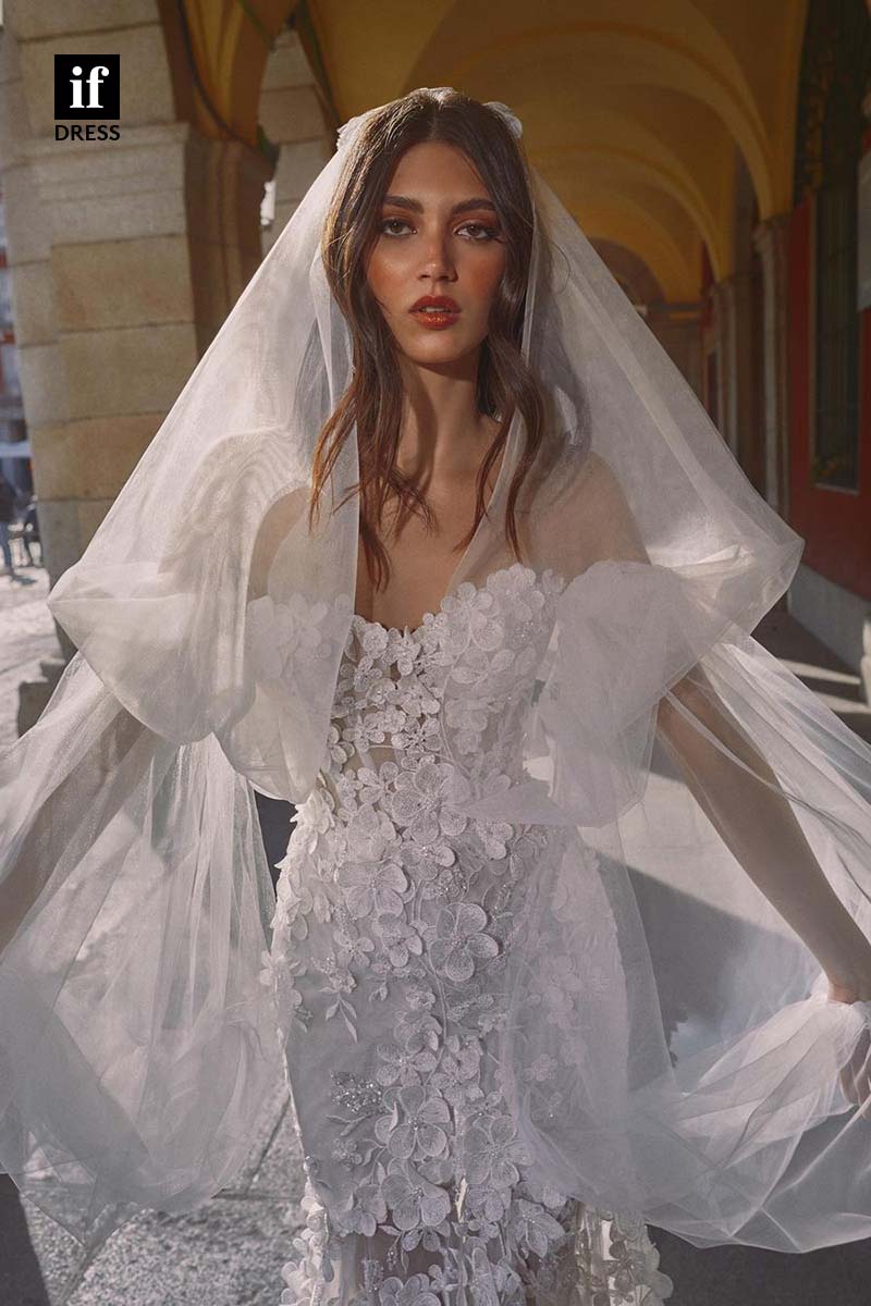 71155 - Mermaid/Trumpet Lace Appliques Sweetheart Country Boho Wedding Dress