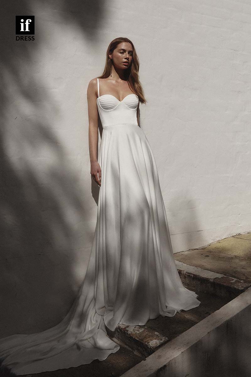 71166 - Attractive Spaghetti Straps Sweetheart Ruched A-Line Beach Wedding Dress