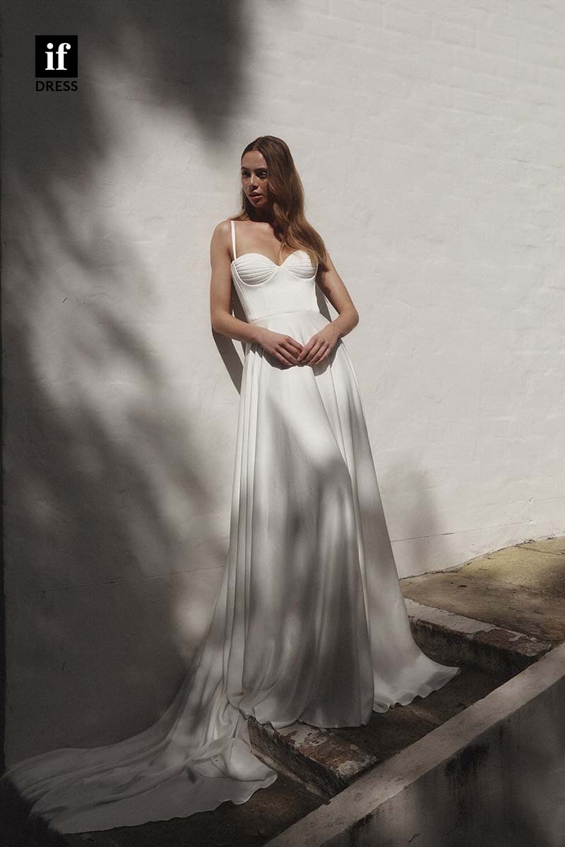 71166 - Attractive Spaghetti Straps Sweetheart Ruched A-Line Beach Wedding Dress