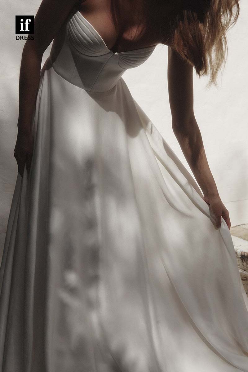 71166 - Attractive Spaghetti Straps Sweetheart Ruched A-Line Beach Wedding Dress