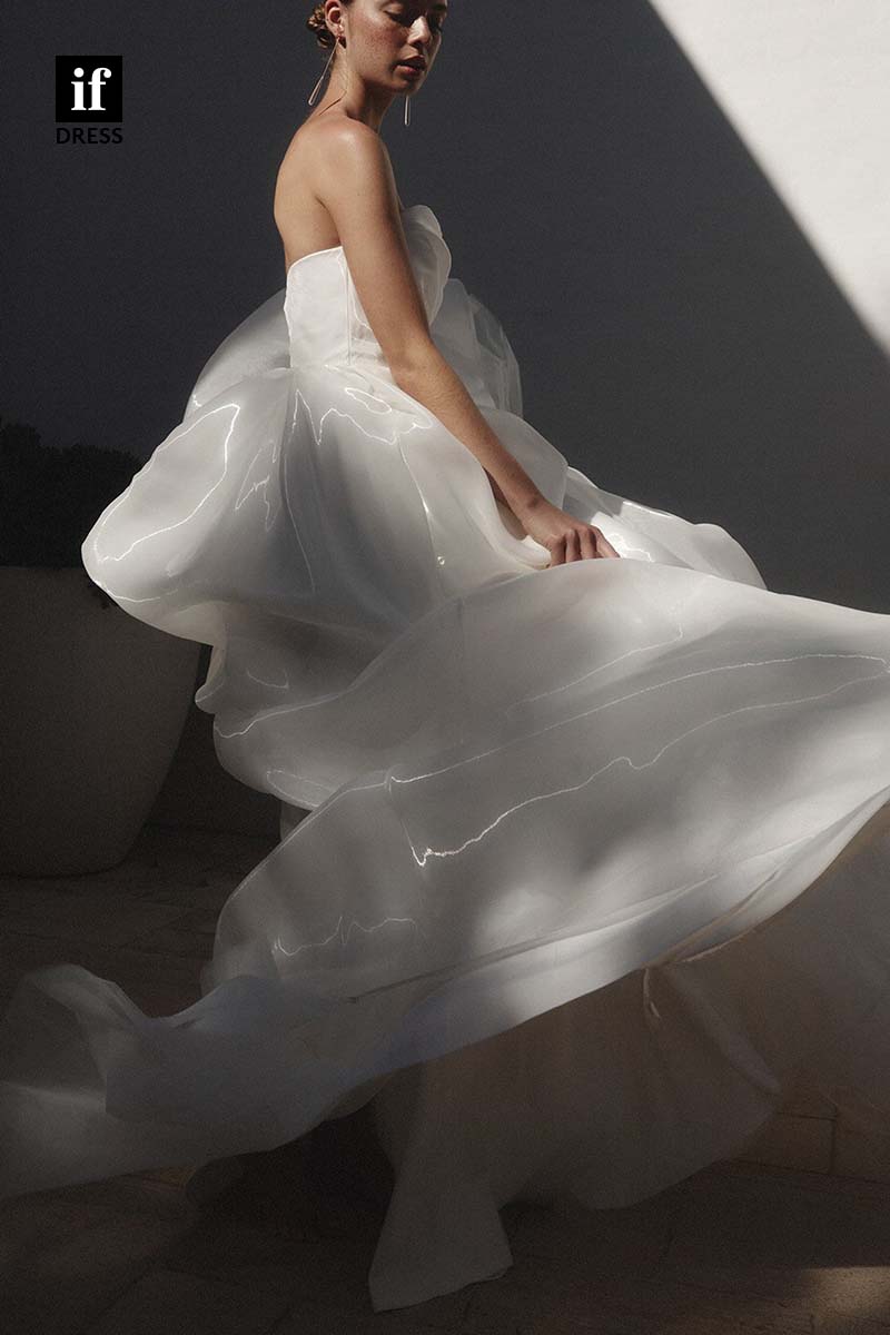 71168 - Charming Off Shoulder A-Line High Slit Tulle Beach Wedding Dress