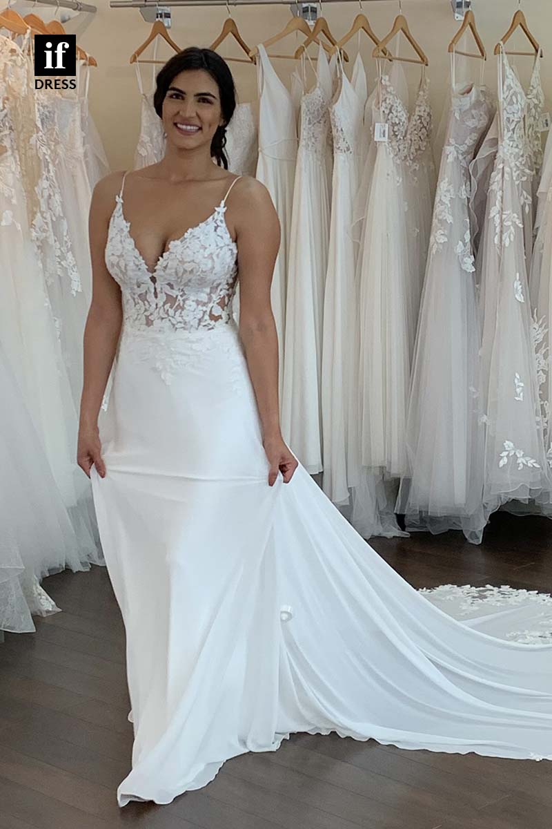 71172 - Mermaid/Trumpet Spaghetti Straps Appliques Bohemian Wedding Dress