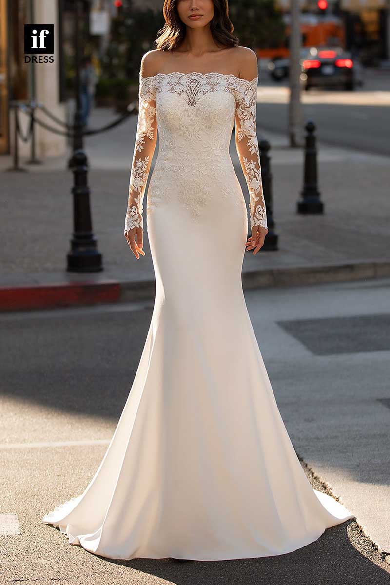 71187 - Mermaid/Trumprt Strapless Appliques Long Sleeves Boho Wedding Dress