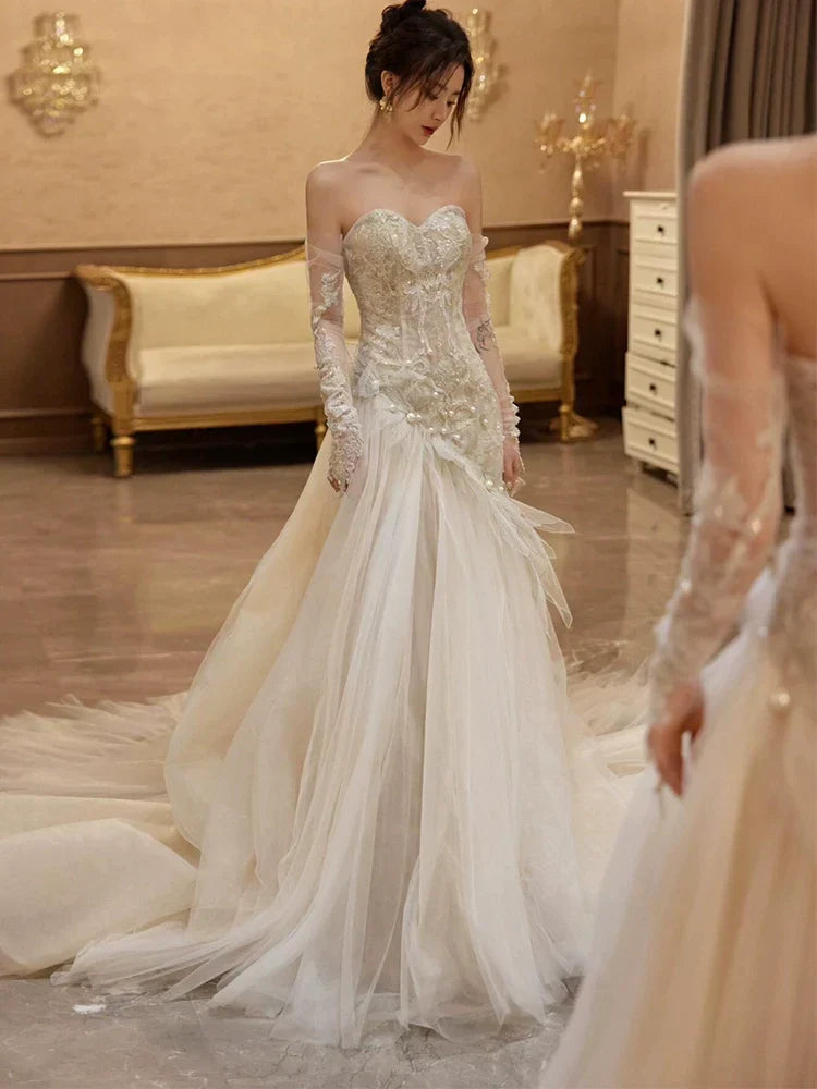 Sexy Mermaid Long Wedding Dress Evening Party Dresses - View 4 | FashionDia