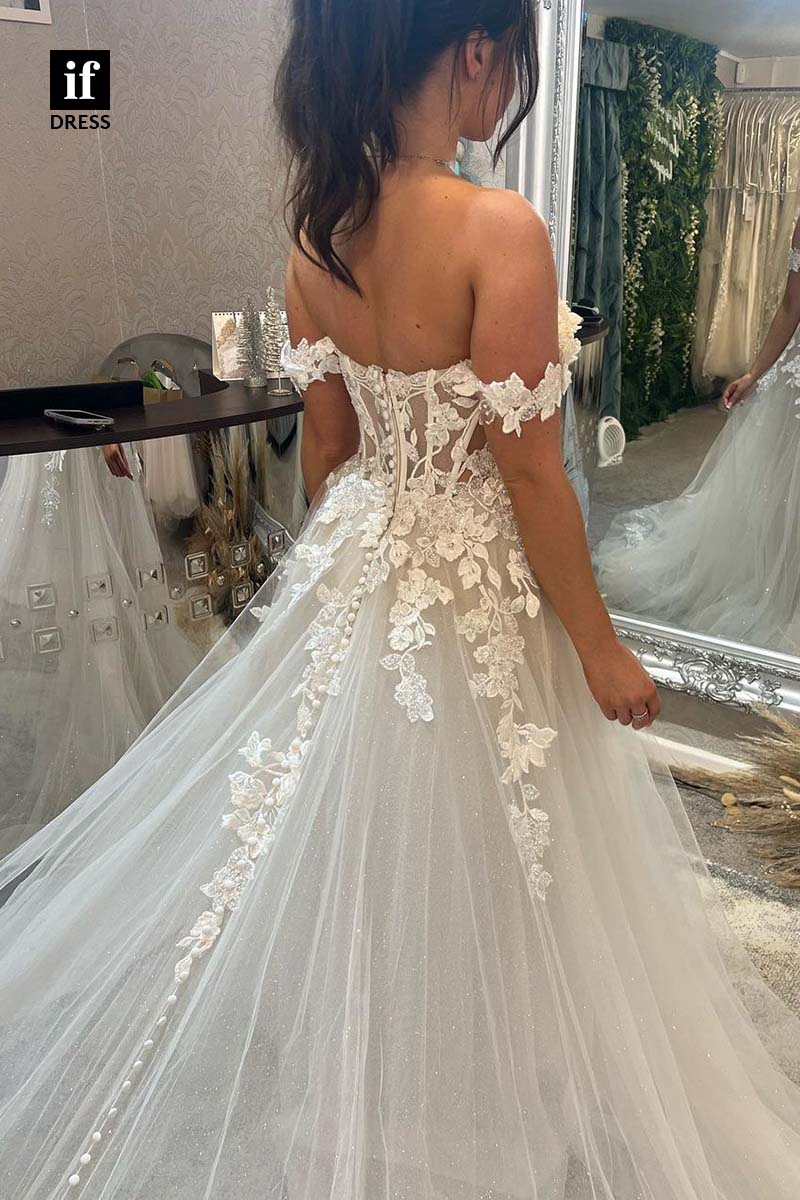 71202 - Off-Shoulder A-Line Lace Appliques Tulle Bohemian Weddding Dress