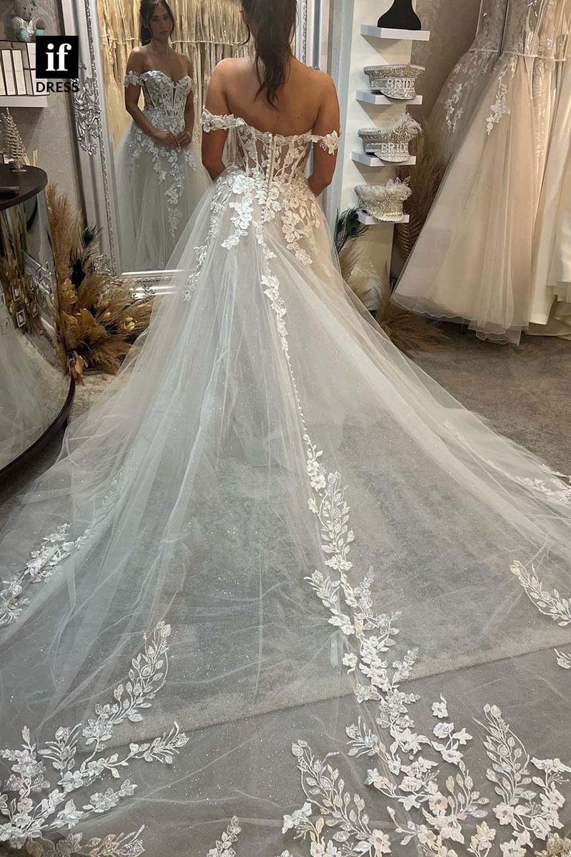 71202 - Off-Shoulder A-Line Lace Appliques Tulle Bohemian Weddding Dress