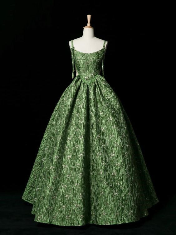 Beautiful Ball Gown Unique Green Long Prom Dress A Line Evening Dress