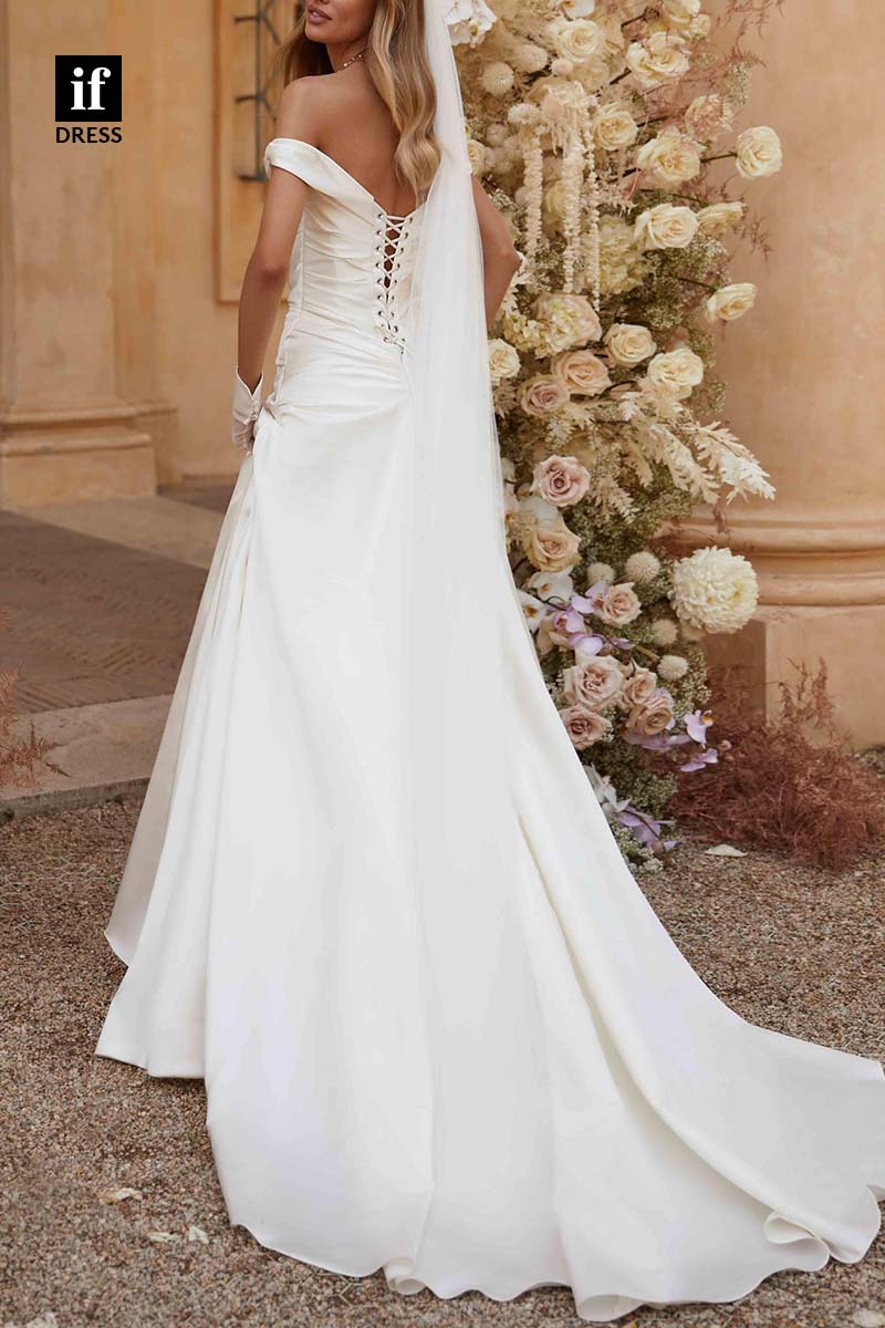 71209 - Chic Strapless A-Line Pleated Cap Sleeves Beach Wedding Dress