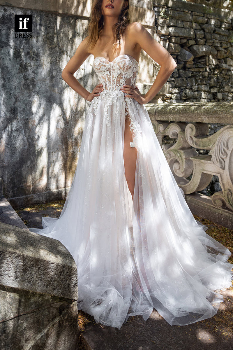 71235 - Off-Shoulder A-Line Sweetherat High Slit Appliques Bohemian Wedding Dress