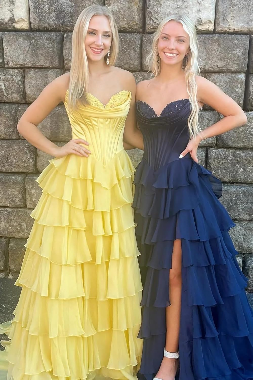 Strapless Corset Prom Dresses for Women 2025 Long Tiered Ruffle Chiffon Formal Evening Gown with Slit - View 12 | VelvetHem