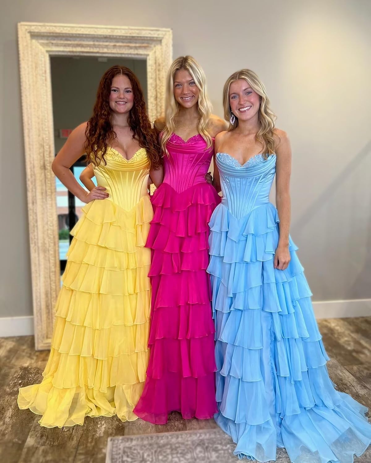 Strapless Corset Prom Dresses for Women 2025 Long Tiered Ruffle Chiffon Formal Evening Gown with Slit - View 5 | VelvetHem