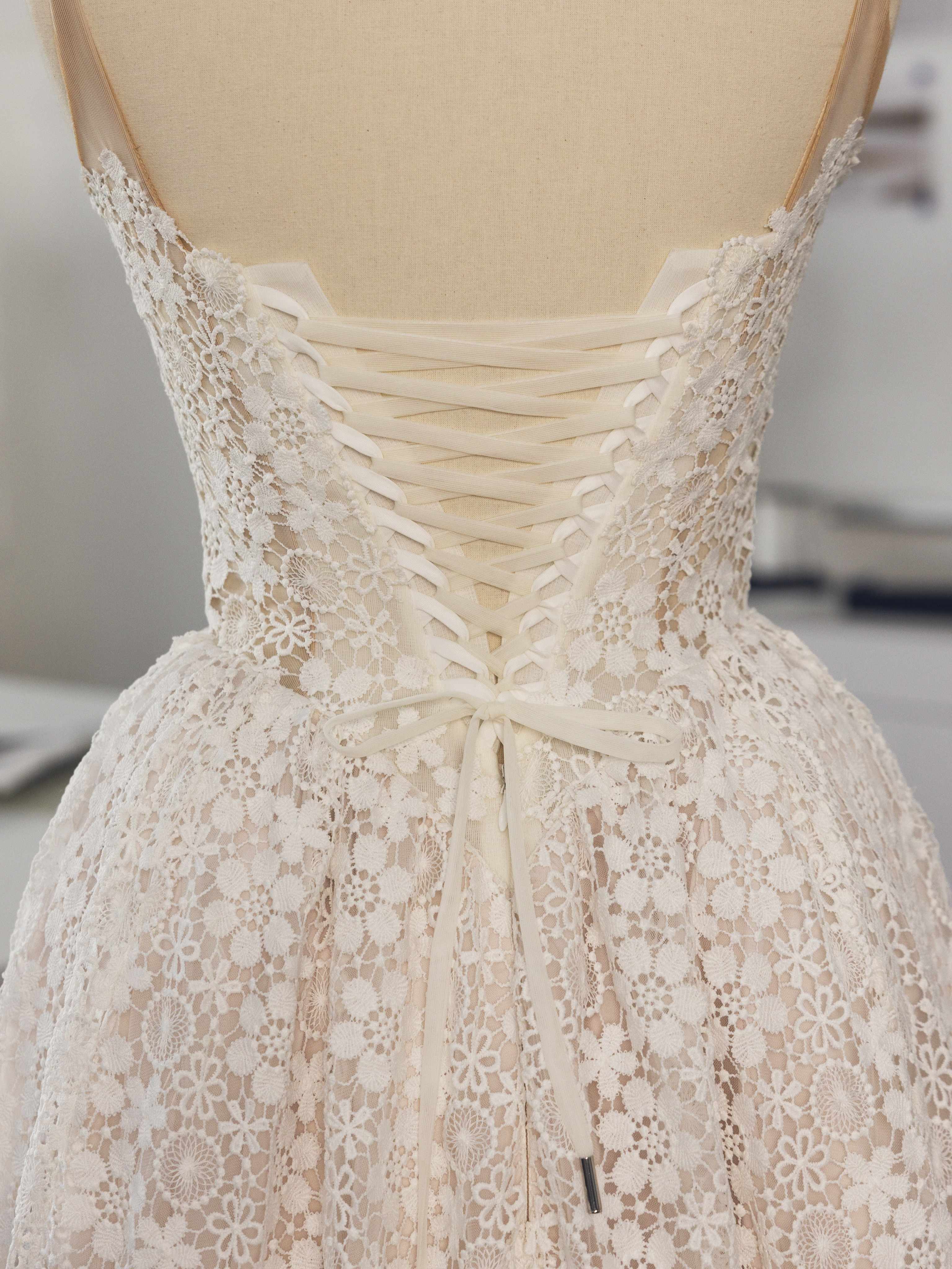 Floral Lace A-Line Square Neck Lace Up Back Princess Wedding Gown