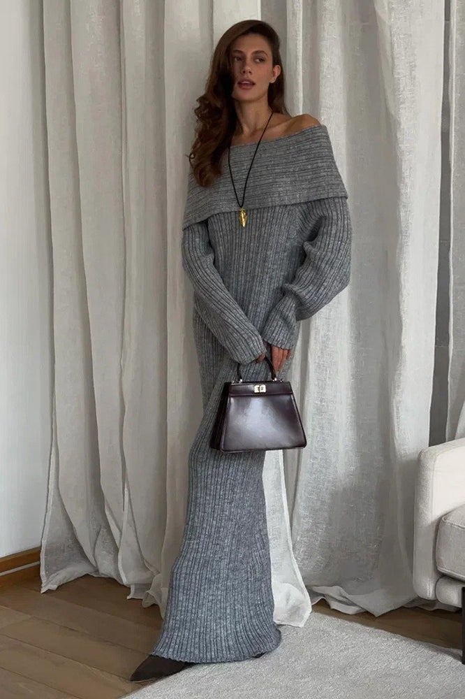 Knit Off Shoulder Long Sleeve Bodycon Sweater Dress - View 3 | VelvetHem
