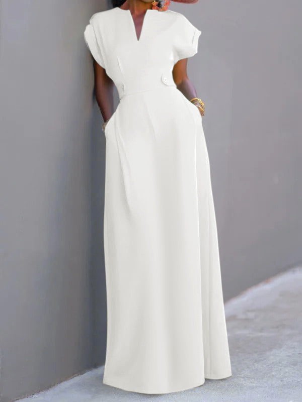 Flying Sleeves Solid Color Split-Joint V-Neck Evening Dresses Maxi Dresses - View 4 | VelvetHem