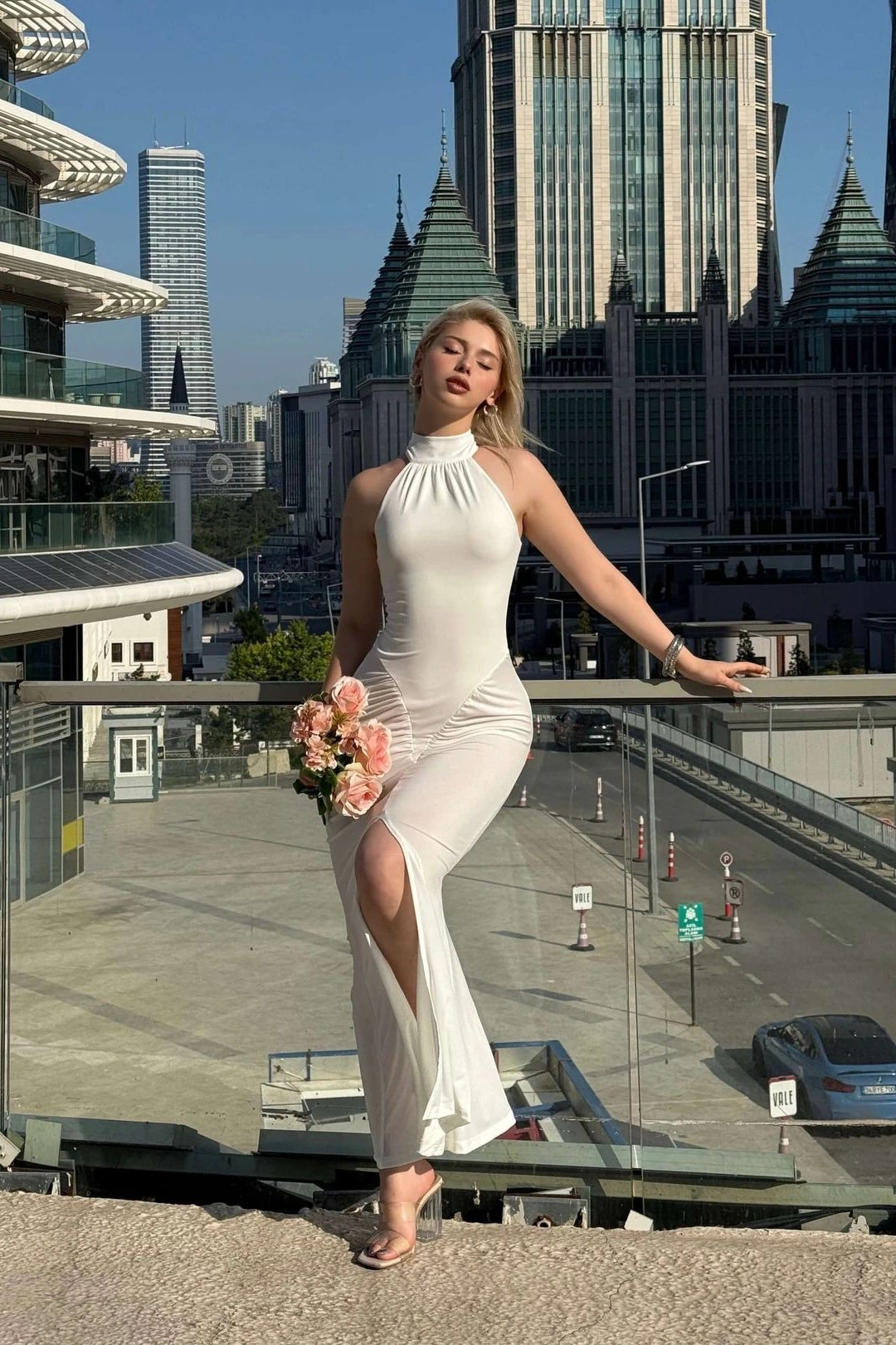 High Slit Strapless Bodycon Work Dress - View 5 | VelvetHem