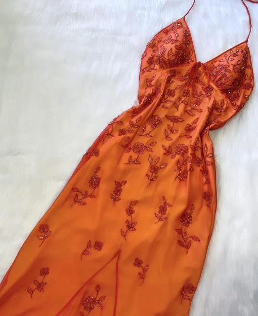 Luxury Orange Tulle Beaded Evening Dress Prom Dress