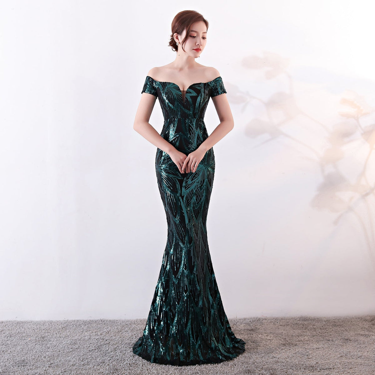 Off the Shoulder Sequined Evening Dress: Long Fish Tail, Slim Fit - View 7 | VelvetHem