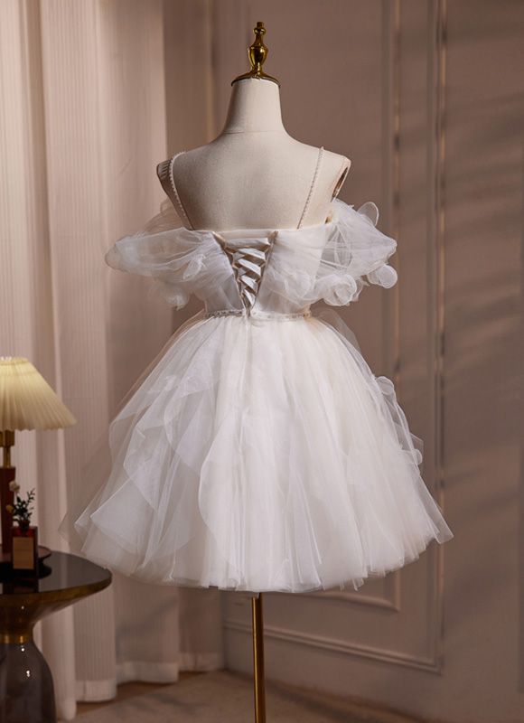 Simple A-Line White Spaghetti Straps Sweet Mini Dress Homecoming Dress - View 4 | FashionDia