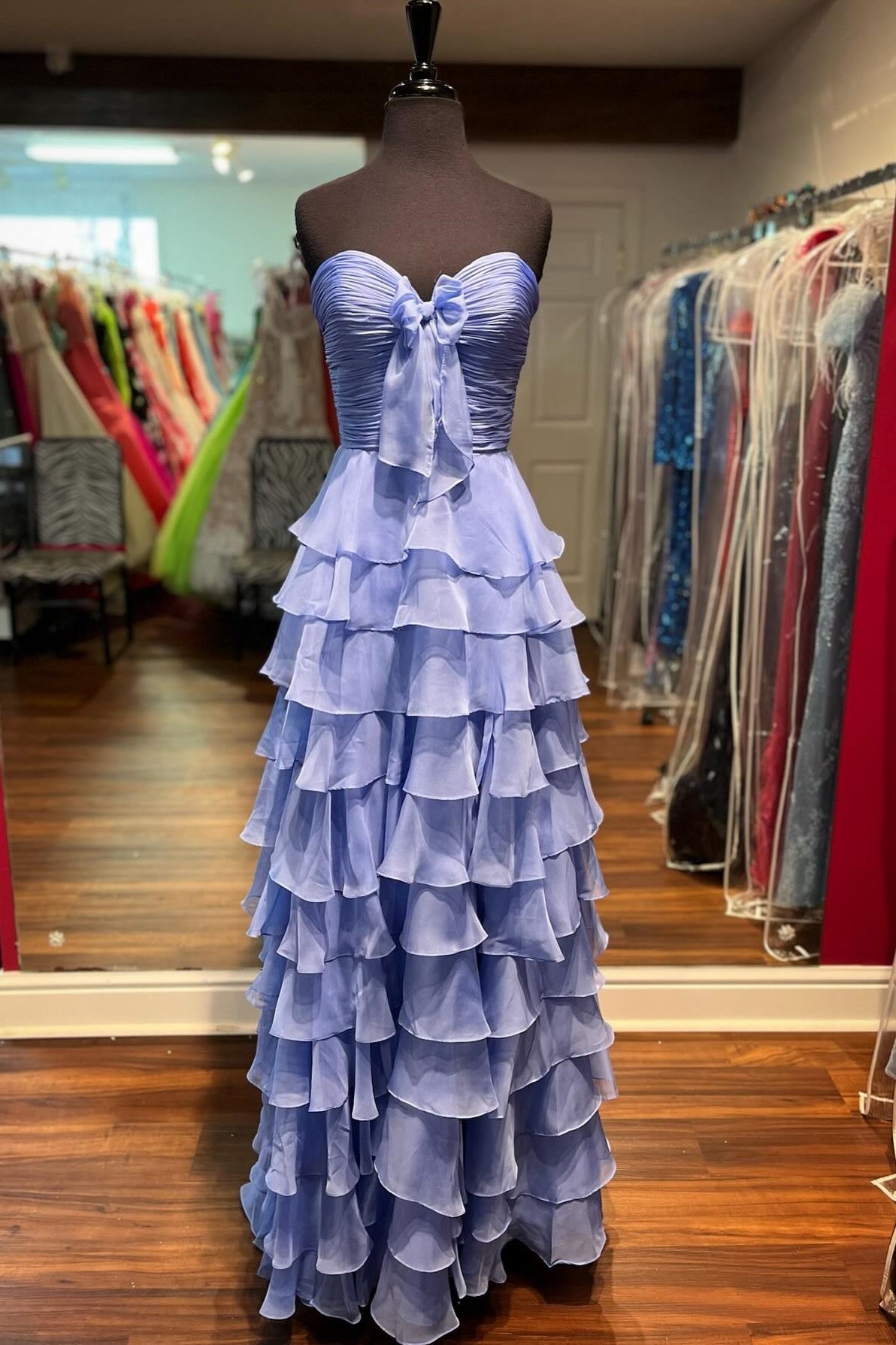 Cute A-Line Sweetheart Zipper Back Tiered Chiffon Prom Dress With Slit - View 15 | FashionDia