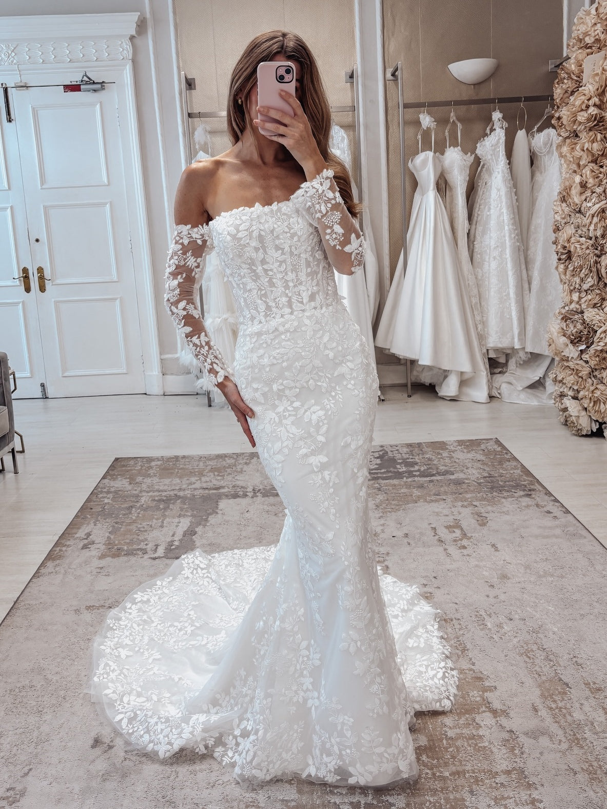 Full Lace Long Sleeves Off the Shoulder Mermaid Bridal Dress