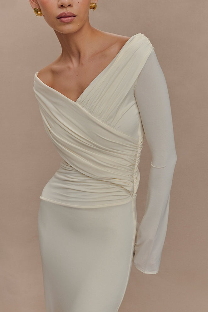 V - Neck Slim Fit Ruched Maxi Dress