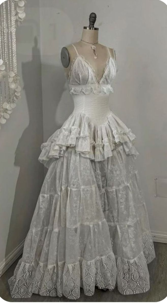 V Neck White Lace Long Prom Dress Simple Elegant Wedding Dress fg8218