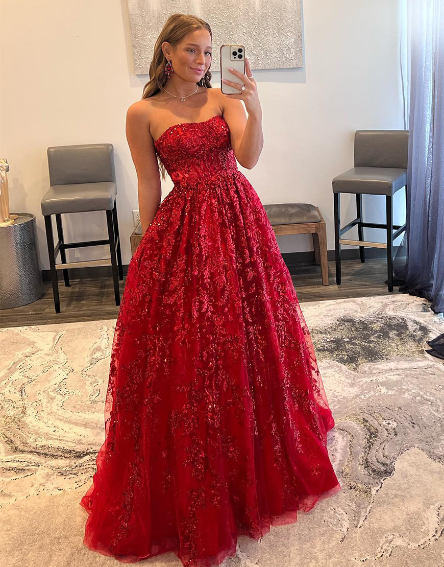 A-Line Sequin-Appliques Off-the-Shoulder Prom Dress - FashionDia