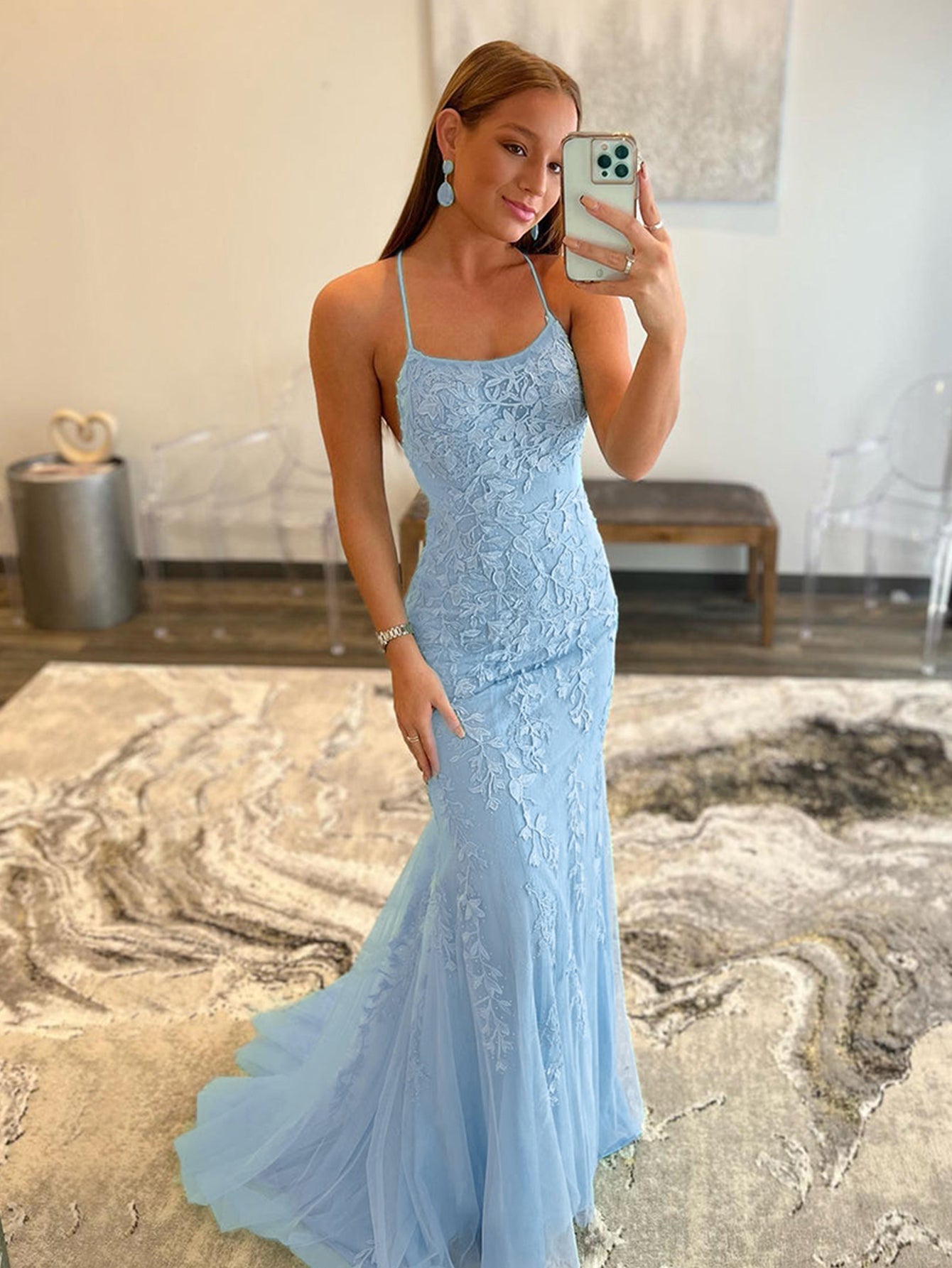 Mermaid Light Blue Prom Dress Long Evening Dress - Fashionpara