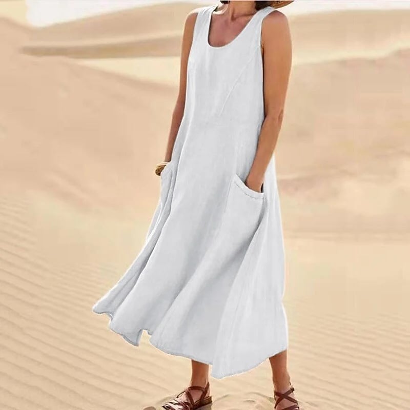 Teresa Aesthetic Sleeveless Dress with Pockets Made of Cotton and for Women Elevated Occasion Wear