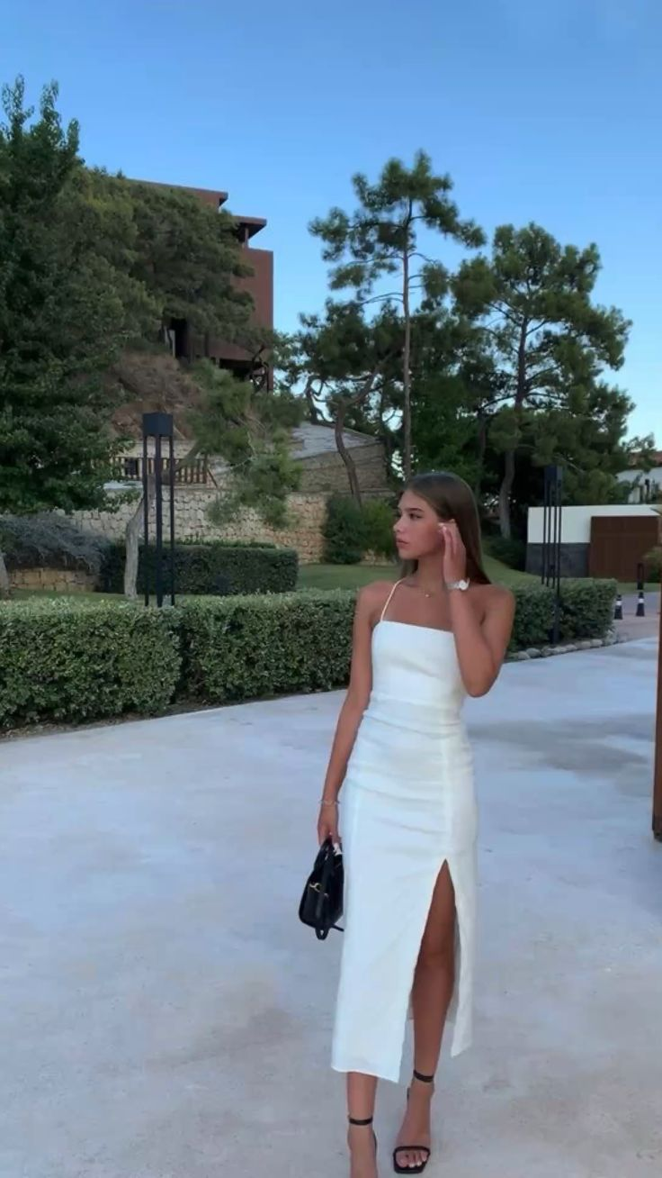 Classy White Midi-length Prom Dress,Trendy White Party Dress