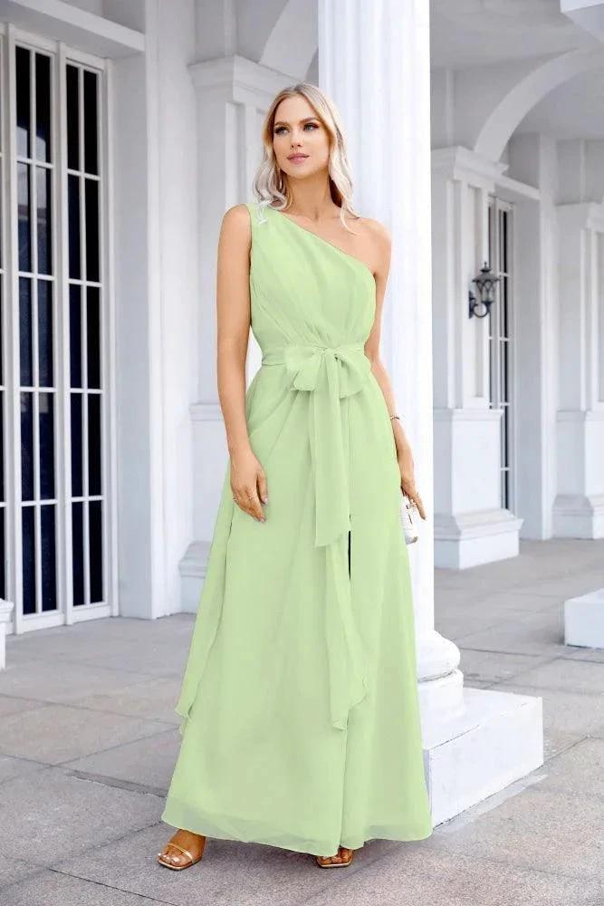 Ladies Chiffon One Shoulder Bridesmaid Evening Dress Wedding Party Evening Dress 28133 by numbersea