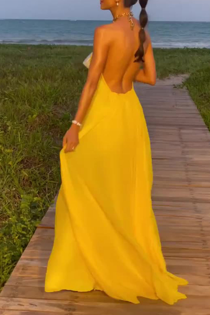 Elegant Solid Backless Halter Evening Dress Dresses - View 2 | VelvetHem