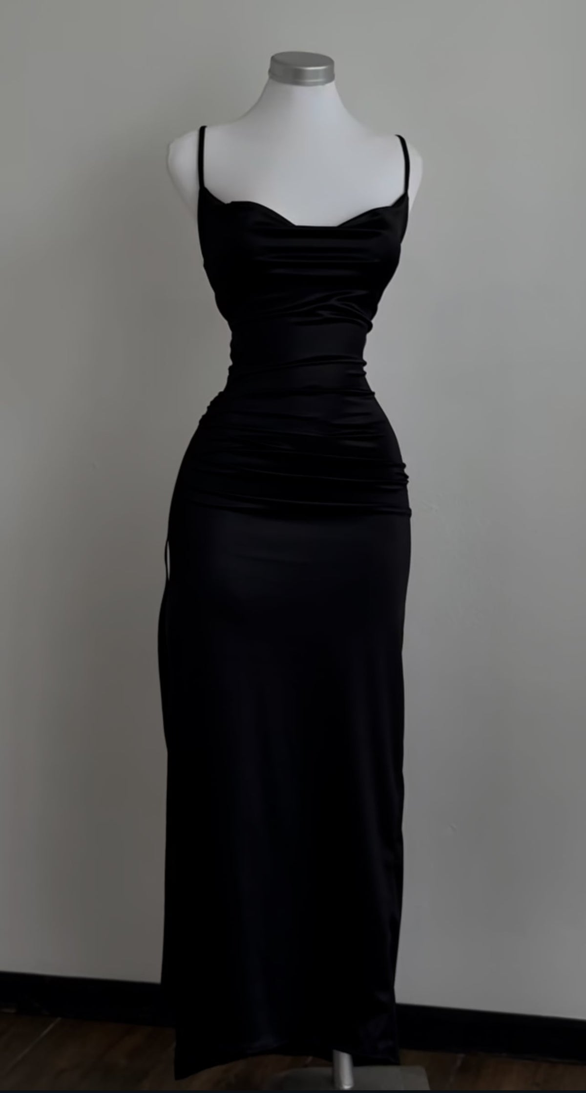 Spaghetti Straps Black Satin Long Prom Dress Formal Evening Dress J8594