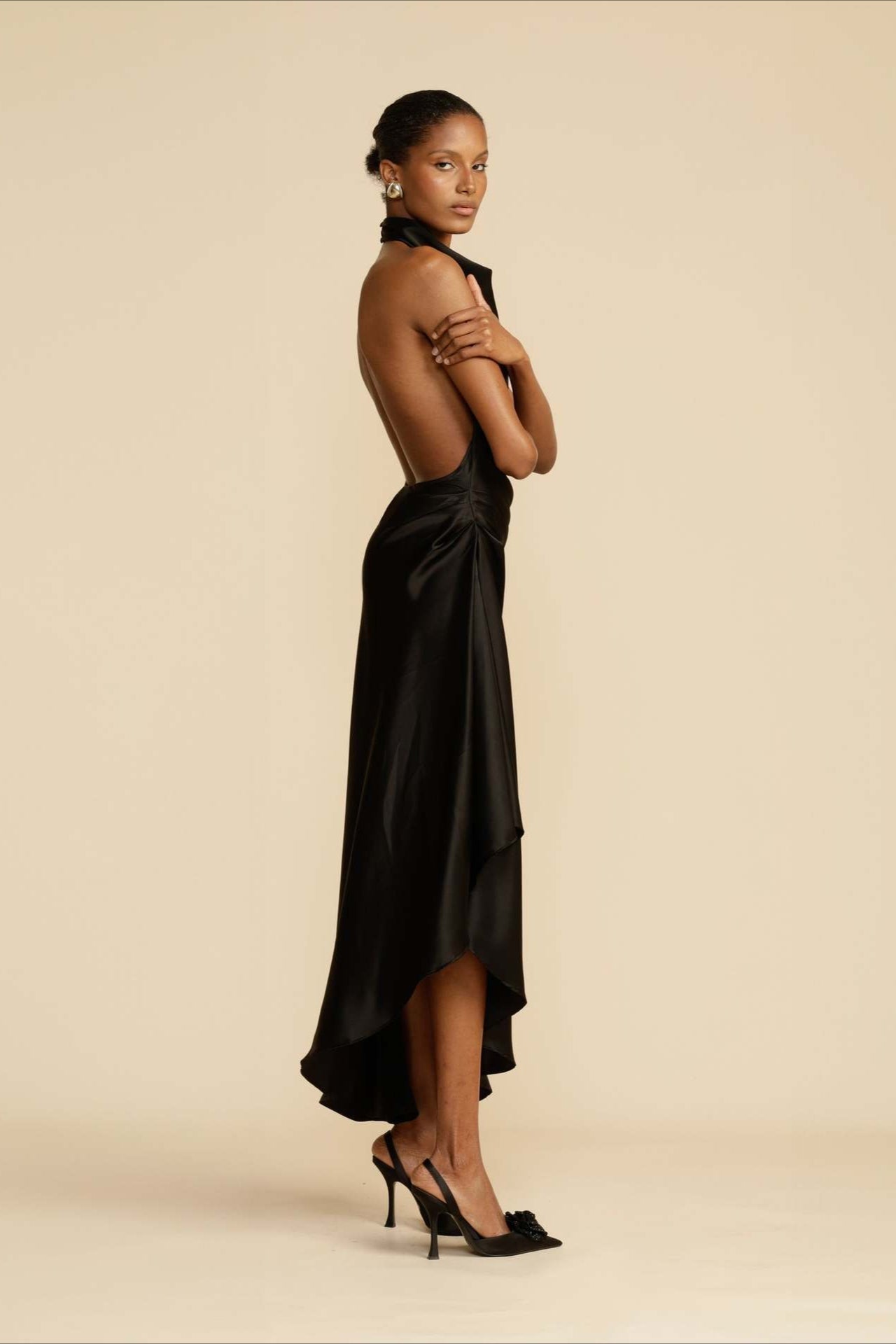 Elegant Satin Slit Contemporary Dress for Comfort Fit Design
