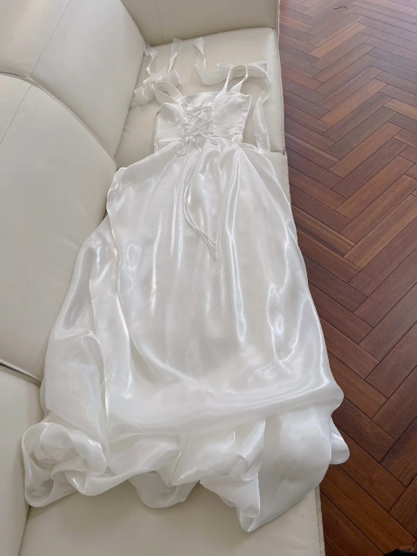 A-Line White Long Formal Party Dress Sweet Simple Bridal Dress