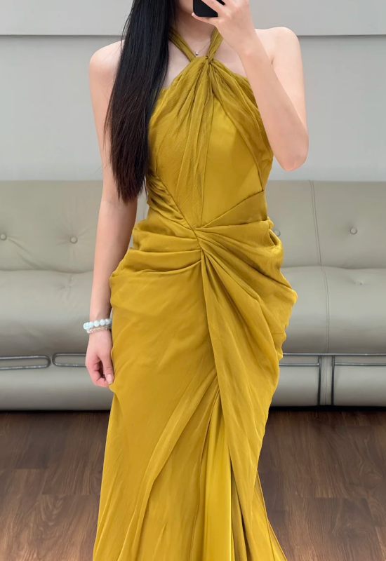 Halter Neck Yellow Prom Party Dress Evening Dress Birthday Dress - View 2 | FashionDia
