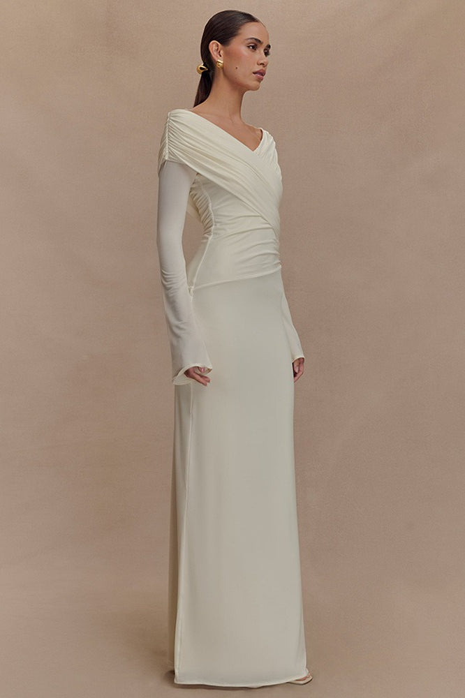 V - Neck Slim Fit Ruched Maxi Dress