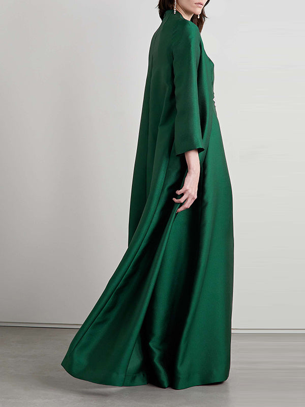 Embroidered Solid Color Long Sleeves Loose Evening Dresses - View 2 | VelvetHem